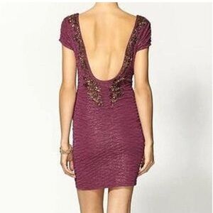 Free People Bringing Sexy Back Dress Size S Beaded Plum Bodycon Backless Mini